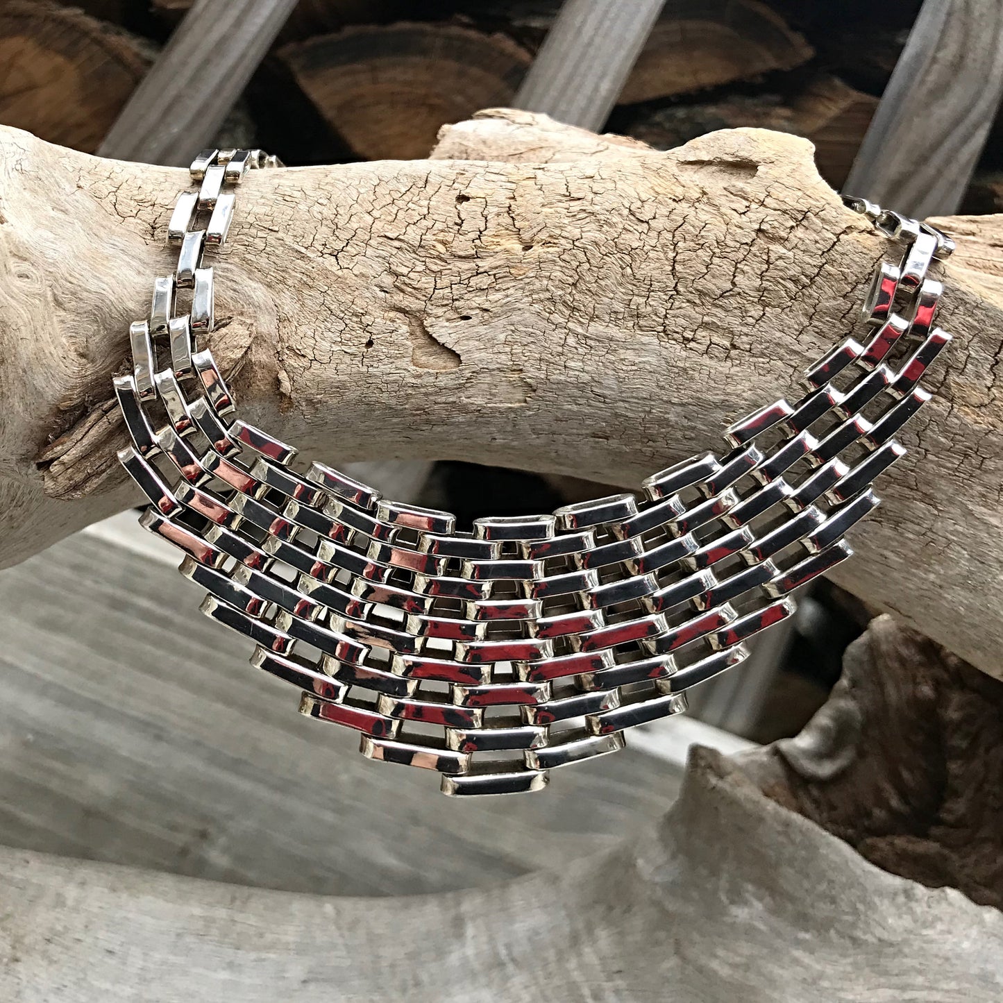 Sterling silver statement runway handmade modernist  choker necklace collar