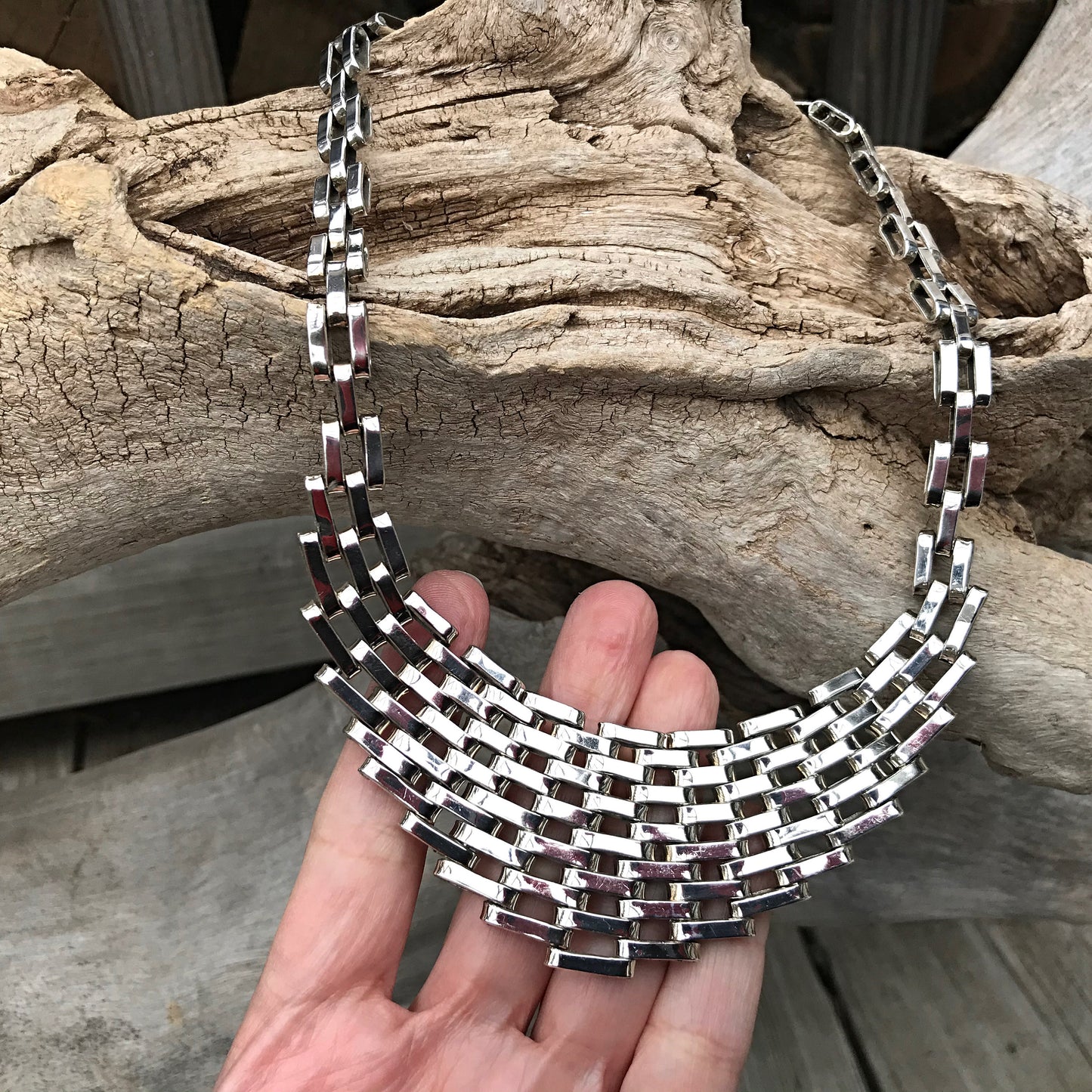 Sterling silver statement runway handmade modernist  choker necklace collar