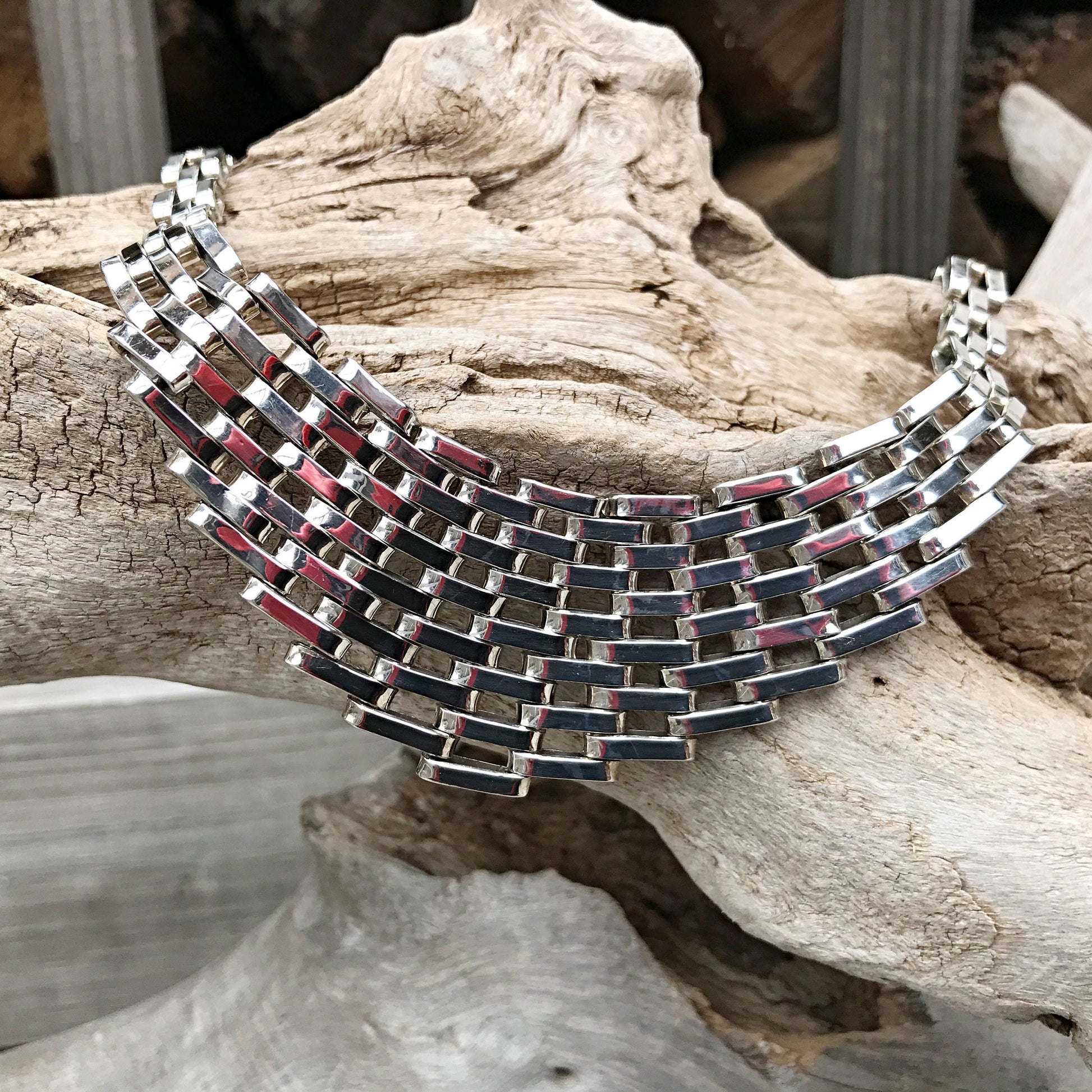 Sterling silver statement runway handmade modernist choker