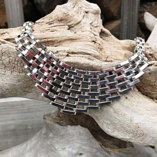 Sterling silver statement runway handmade modernist  choker necklace collar