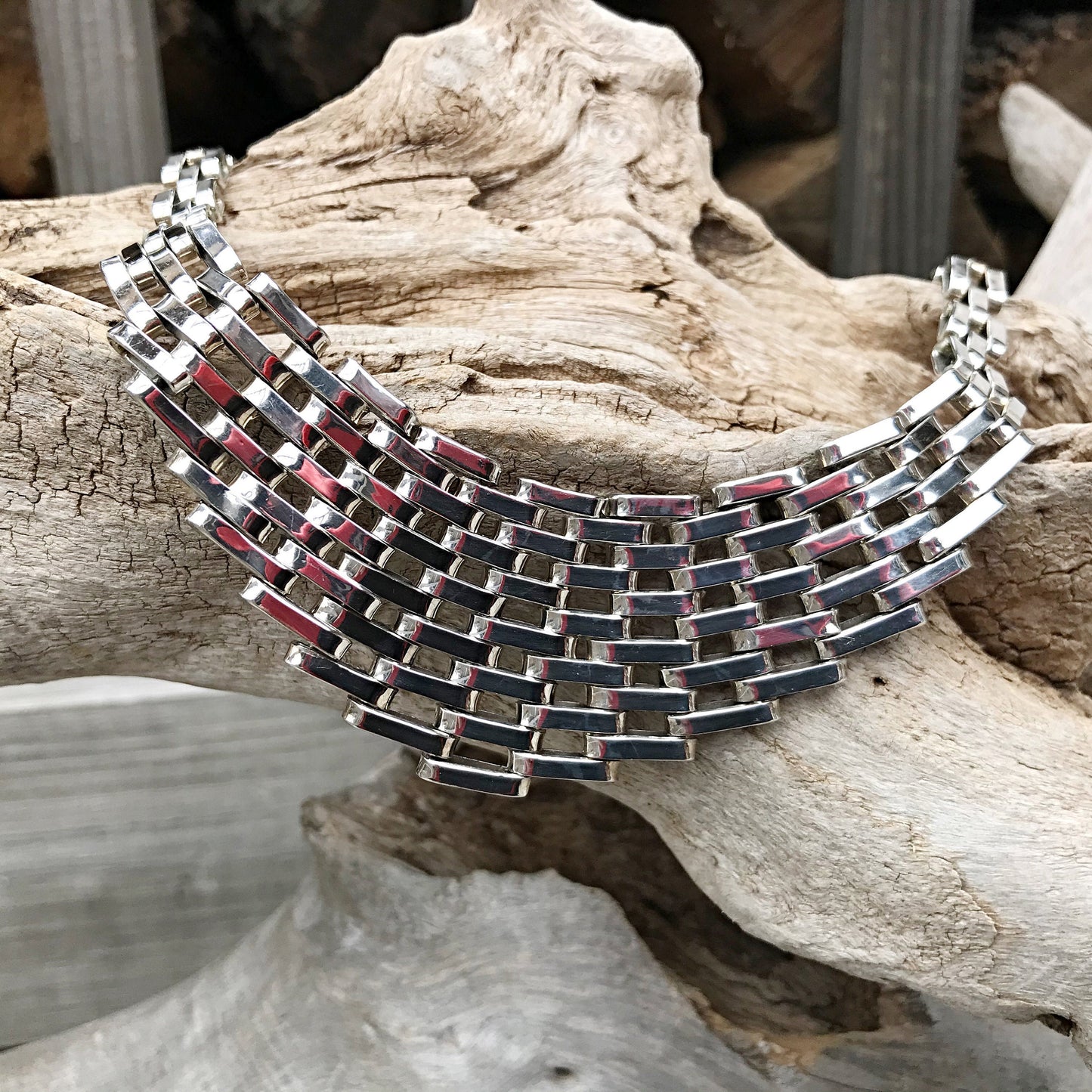 Sterling silver statement runway handmade modernist  choker necklace collar