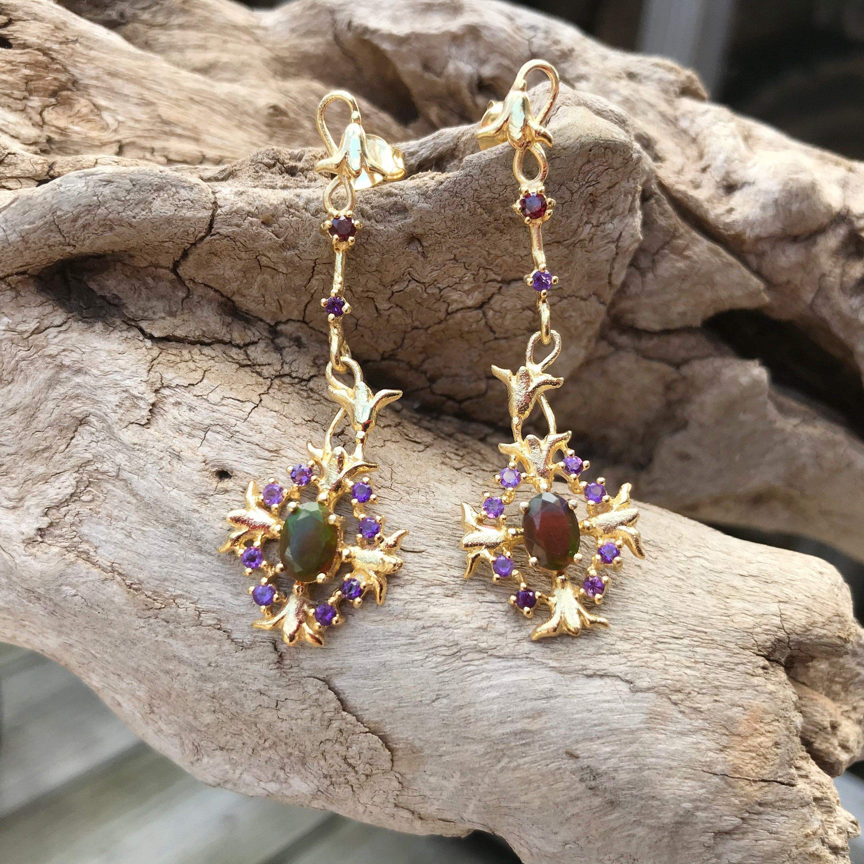 Amethyst earrings ,purple earrings, natural stone jewelry, statement e —  San José Made