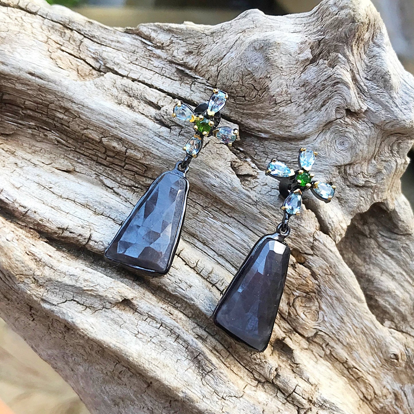 sterling silver statement natural sapphire stud earrings