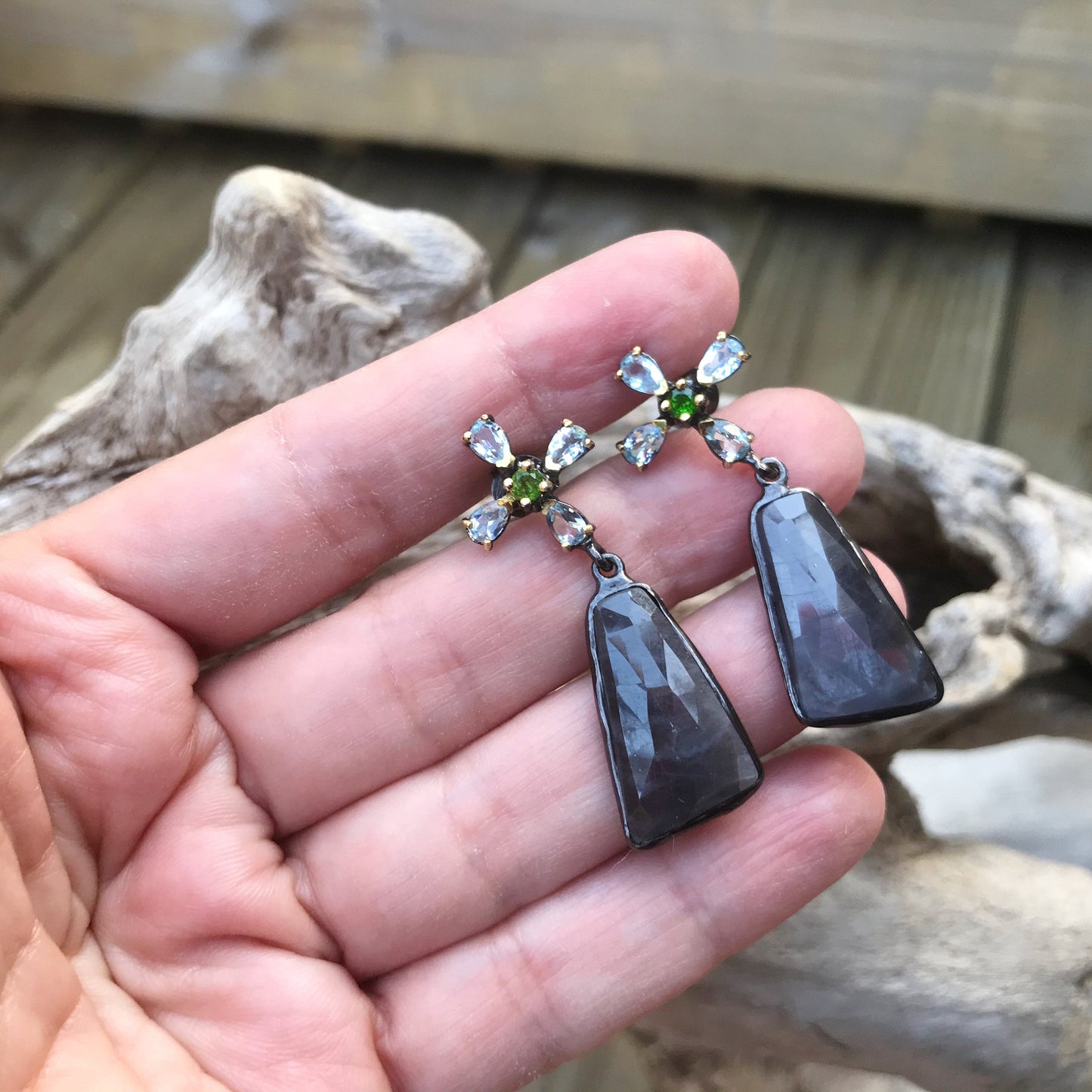 sterling silver statement natural sapphire stud earrings
