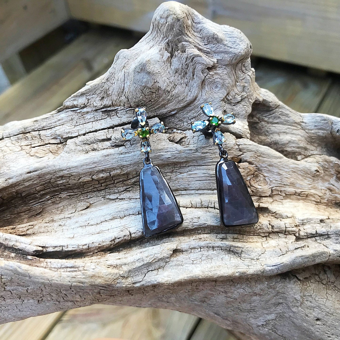 sterling silver statement natural sapphire stud earrings