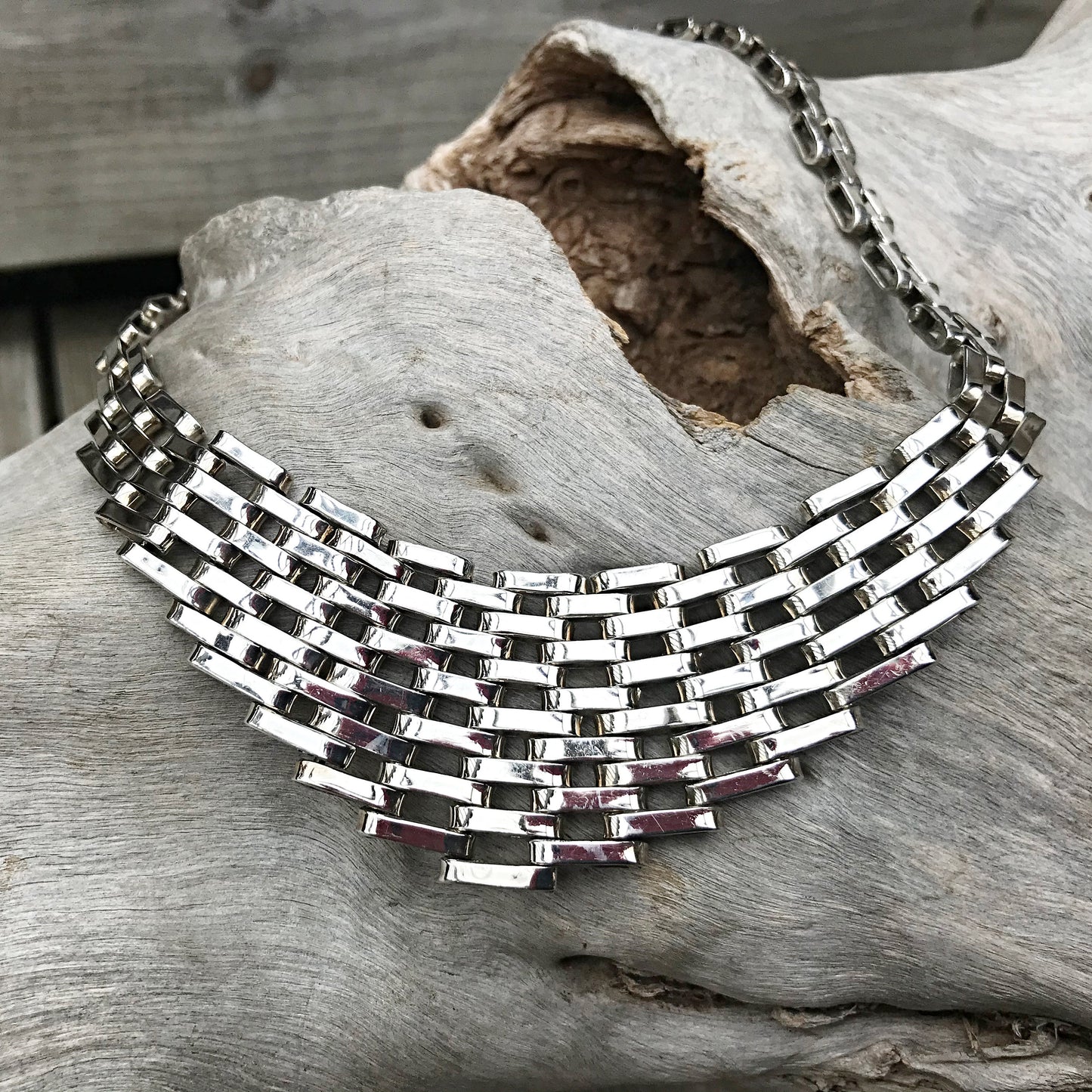 Sterling silver statement runway handmade modernist  choker necklace collar