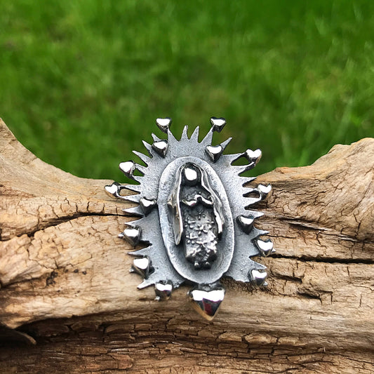 Handmade Sterling Silver statement Madonna Virgen Guadalupe pendant for necklace