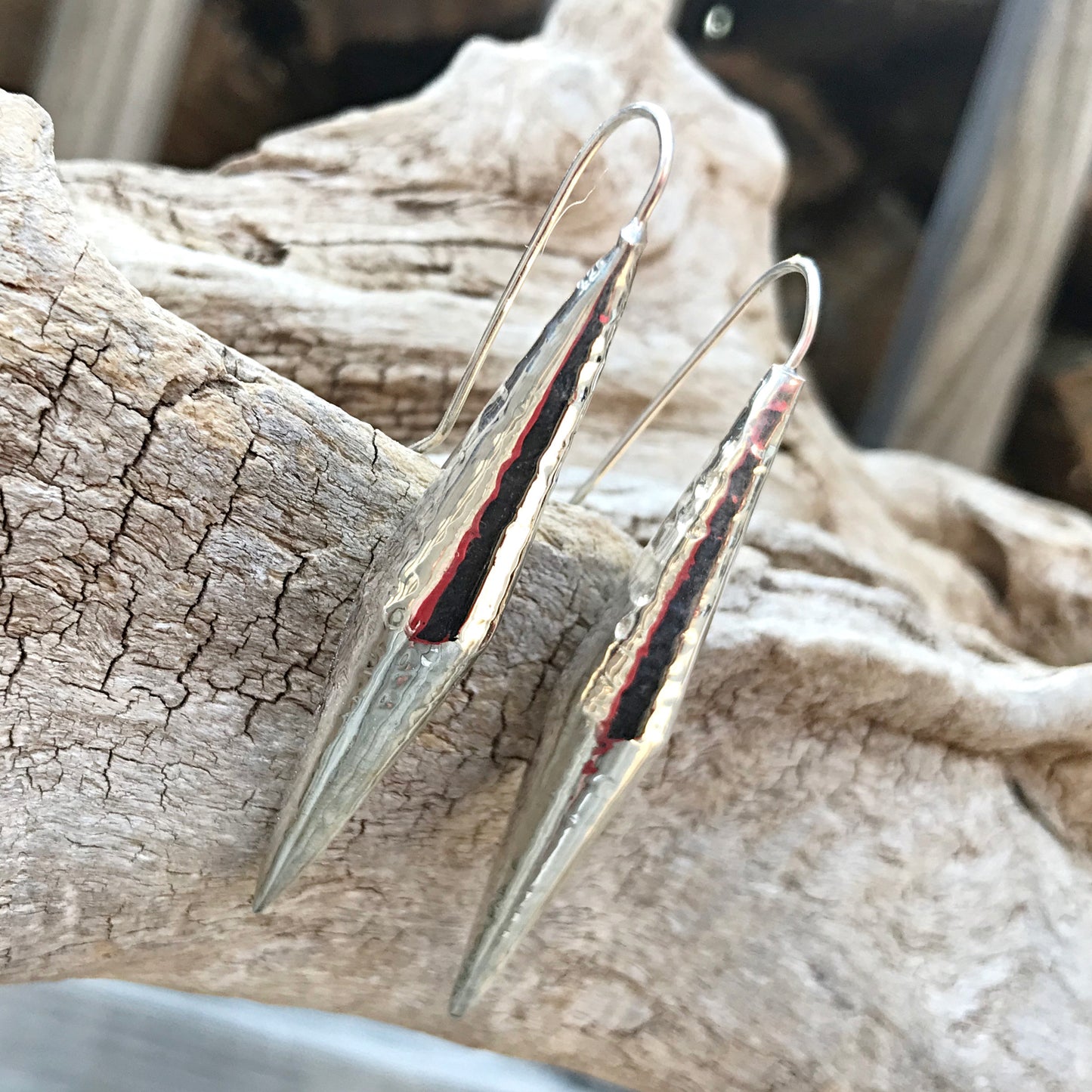 sterling silver Modernist polish abstract hammered conic Earrings