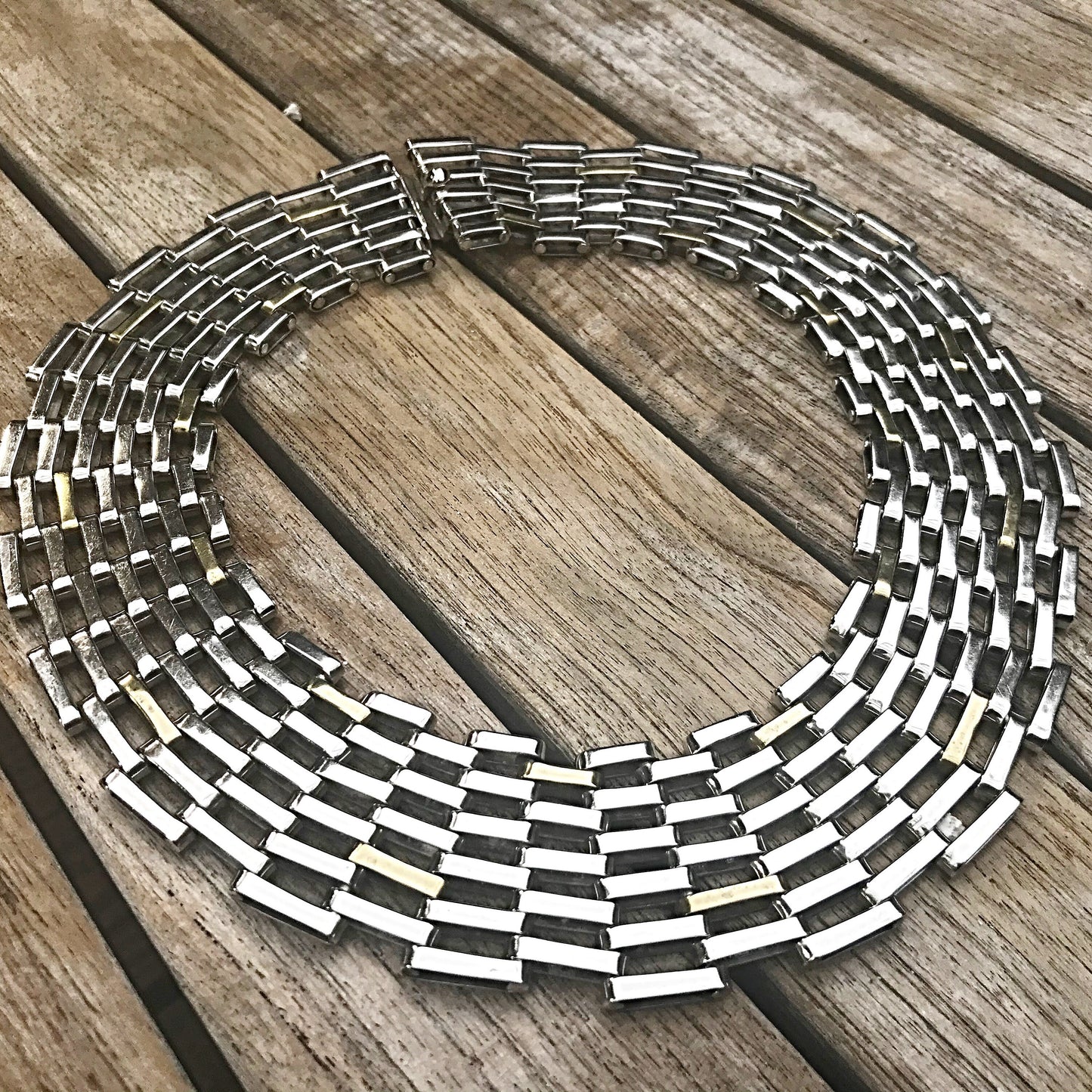Sterling silver and brass statement runway modernist choker necklace vintage