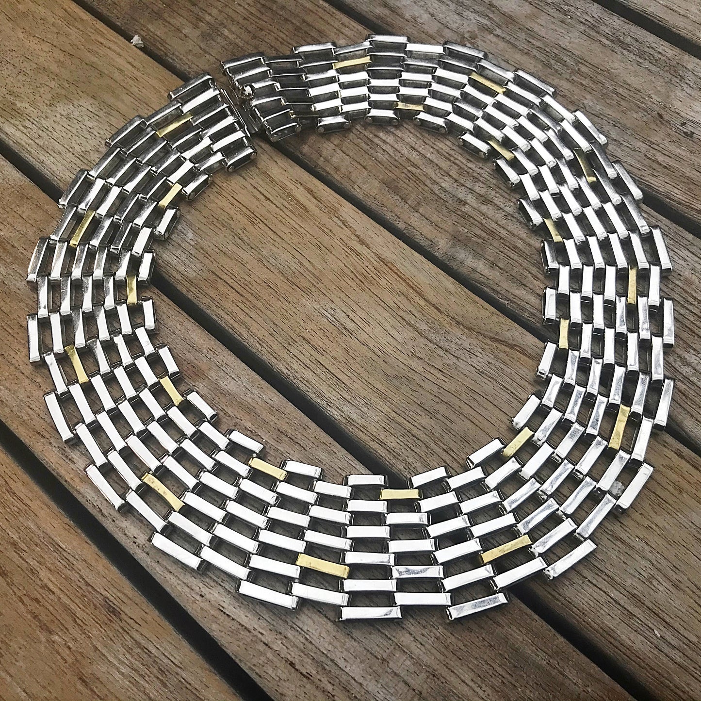 Sterling silver and brass statement runway modernist choker necklace vintage