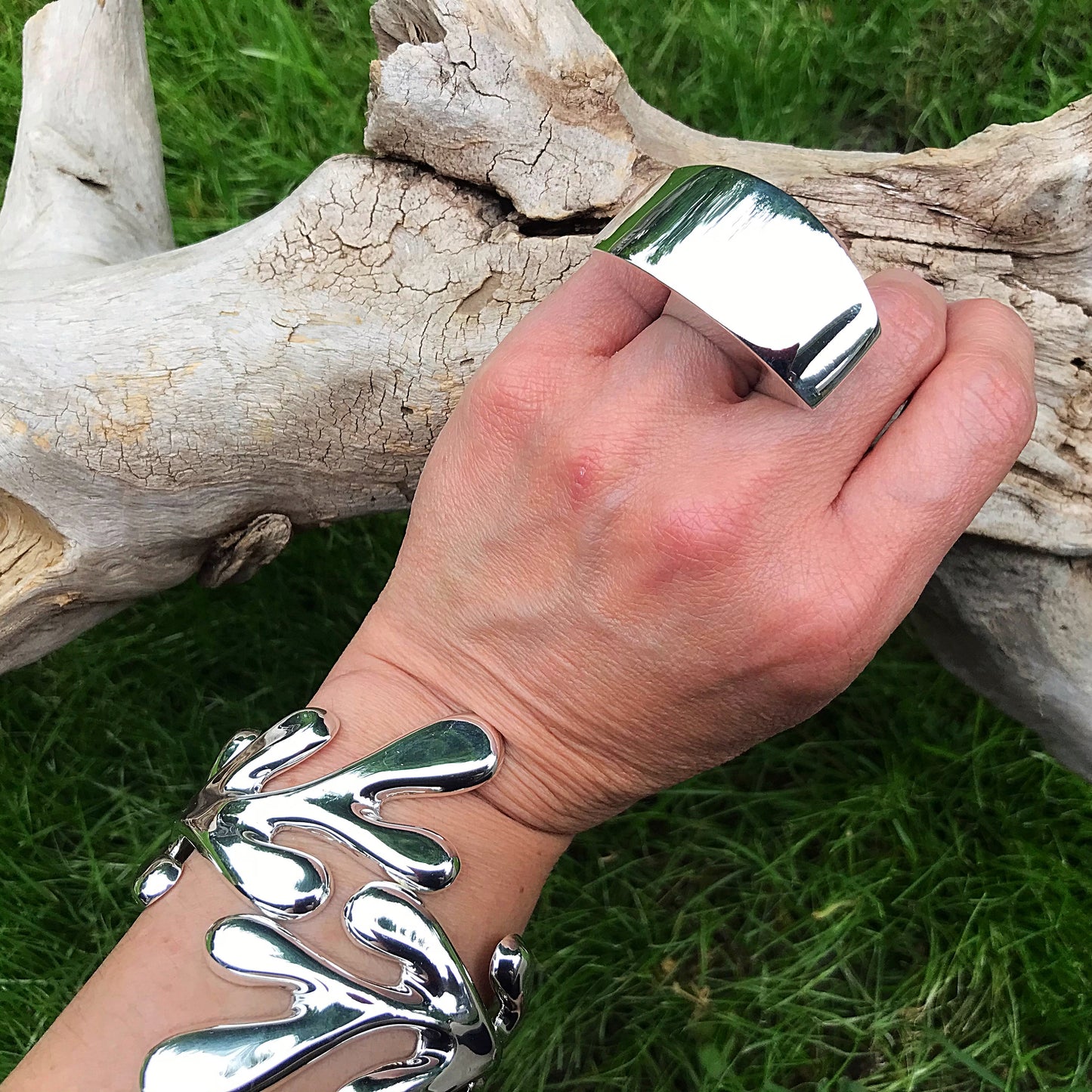 Sterling Silver Modernist Abstract oversize  Statement Ring 6 7