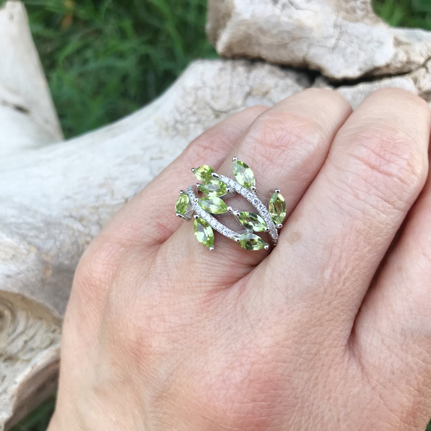 Handmade Sterling Silver Natural green peridot ring 7.5