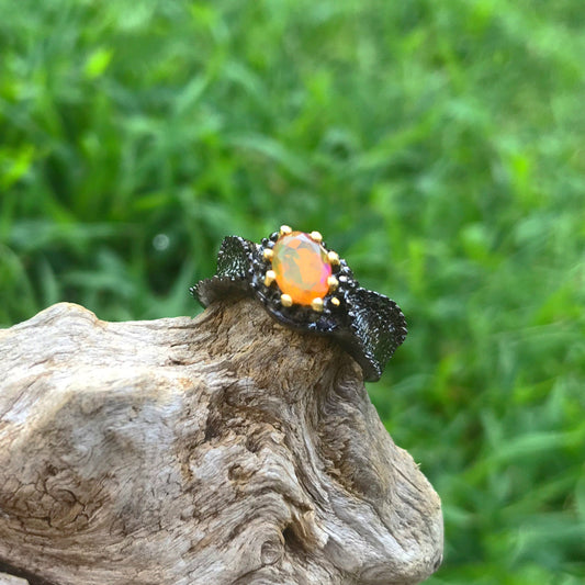 Sterling Silver modernist Handmade Fire Opal Artisan organic  ring 6