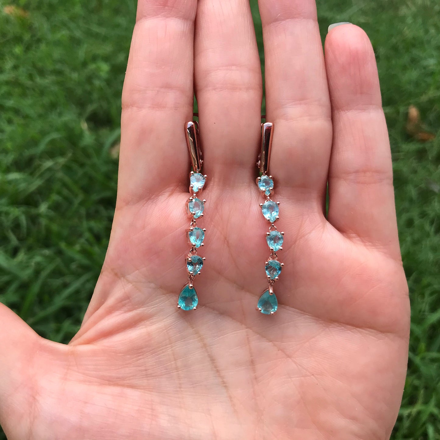 Sterling Silver Blue Apatite CZ Rose Gold Artisan handmade Earrings