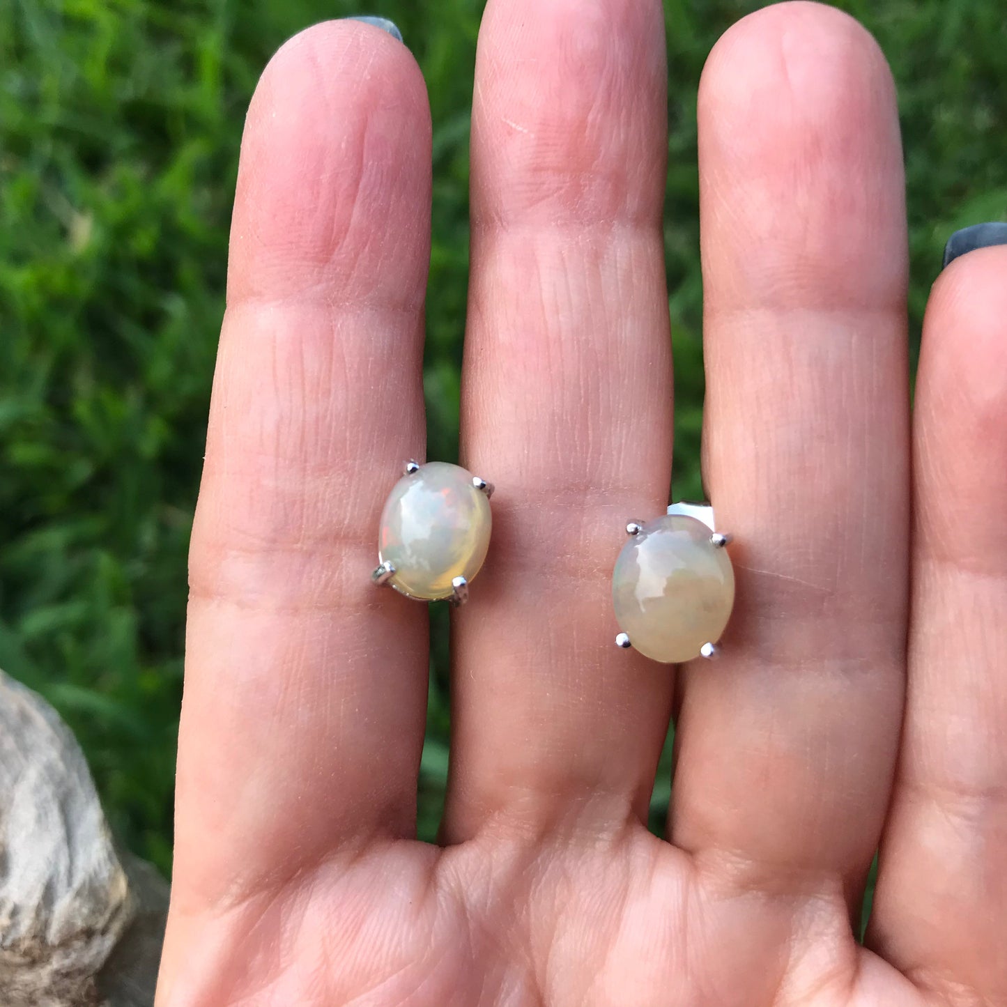 Artisan Handmade Sterling Silver Natural Fire opal  stud earrings