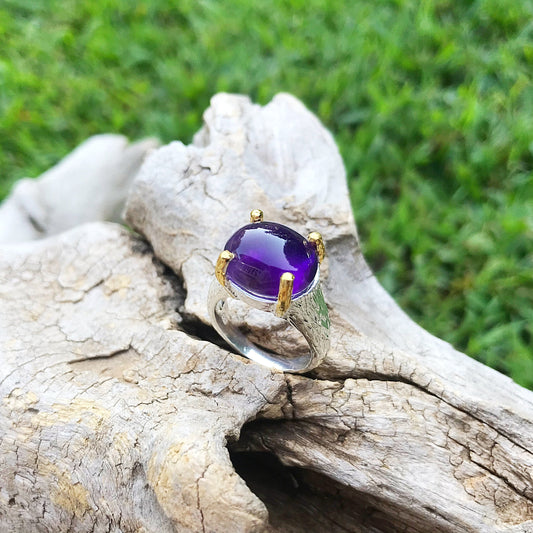 sterling silver modernist Amethyst statement ring 5.5