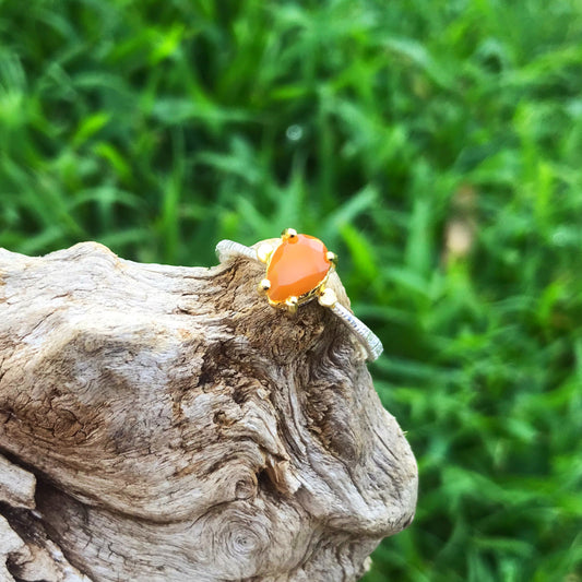 Sterling Silver Handmade orange  Fire Opal Artisan handmade ring 8.5