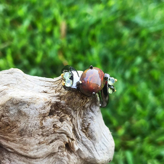 Sterling Silver modernist Handmade Fire Opal peridot Artisan ring 6