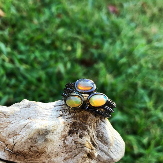 Sterling Silver modernist Handmade Fire Opal ring 6.5