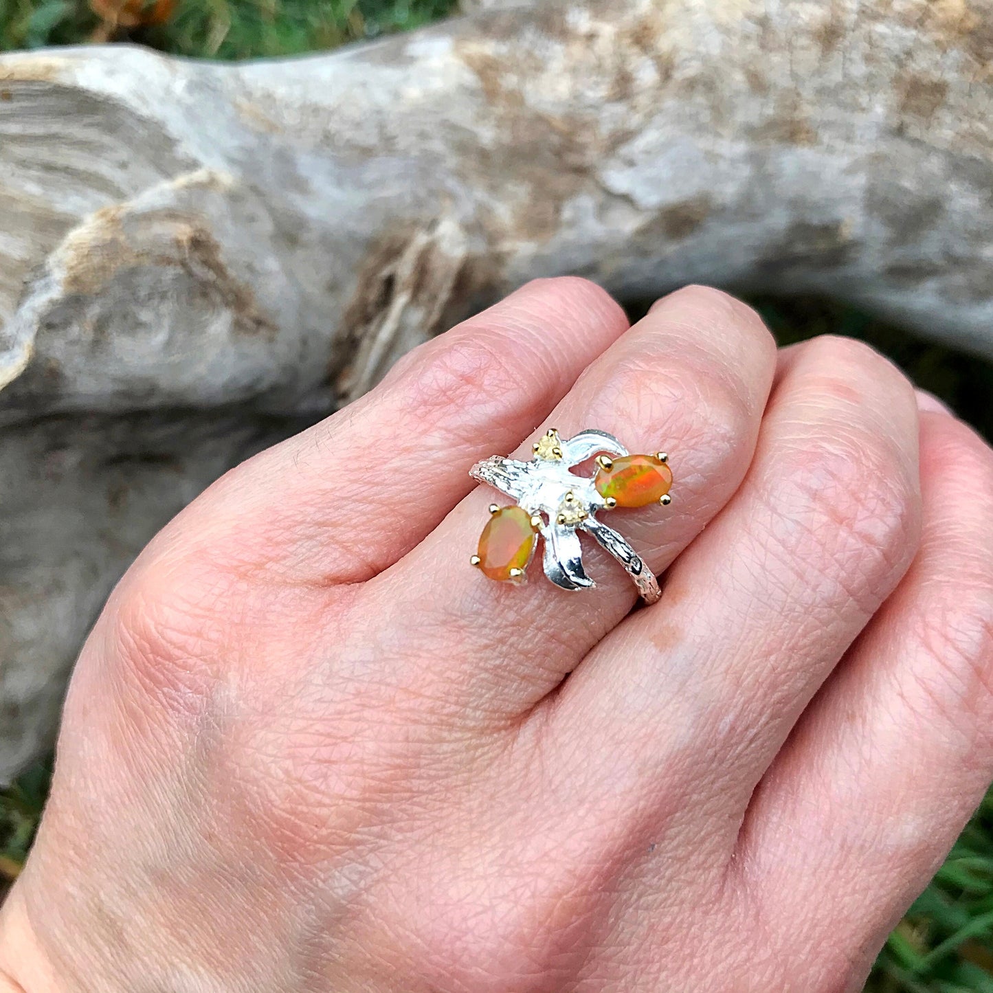 Sterling Silver Handmade orange Fire Opal citrine ring 6.5