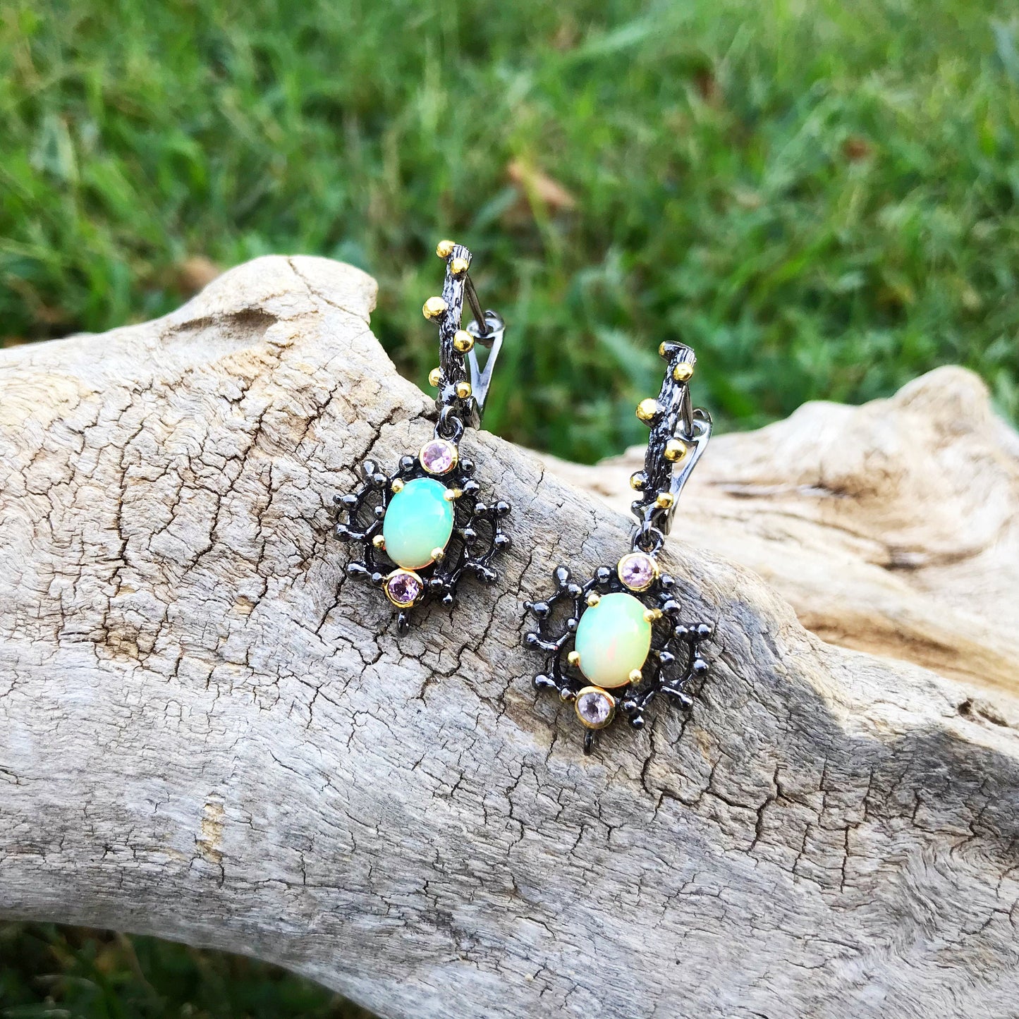Sterling Silver Rainbow opal tourmaline earrings
