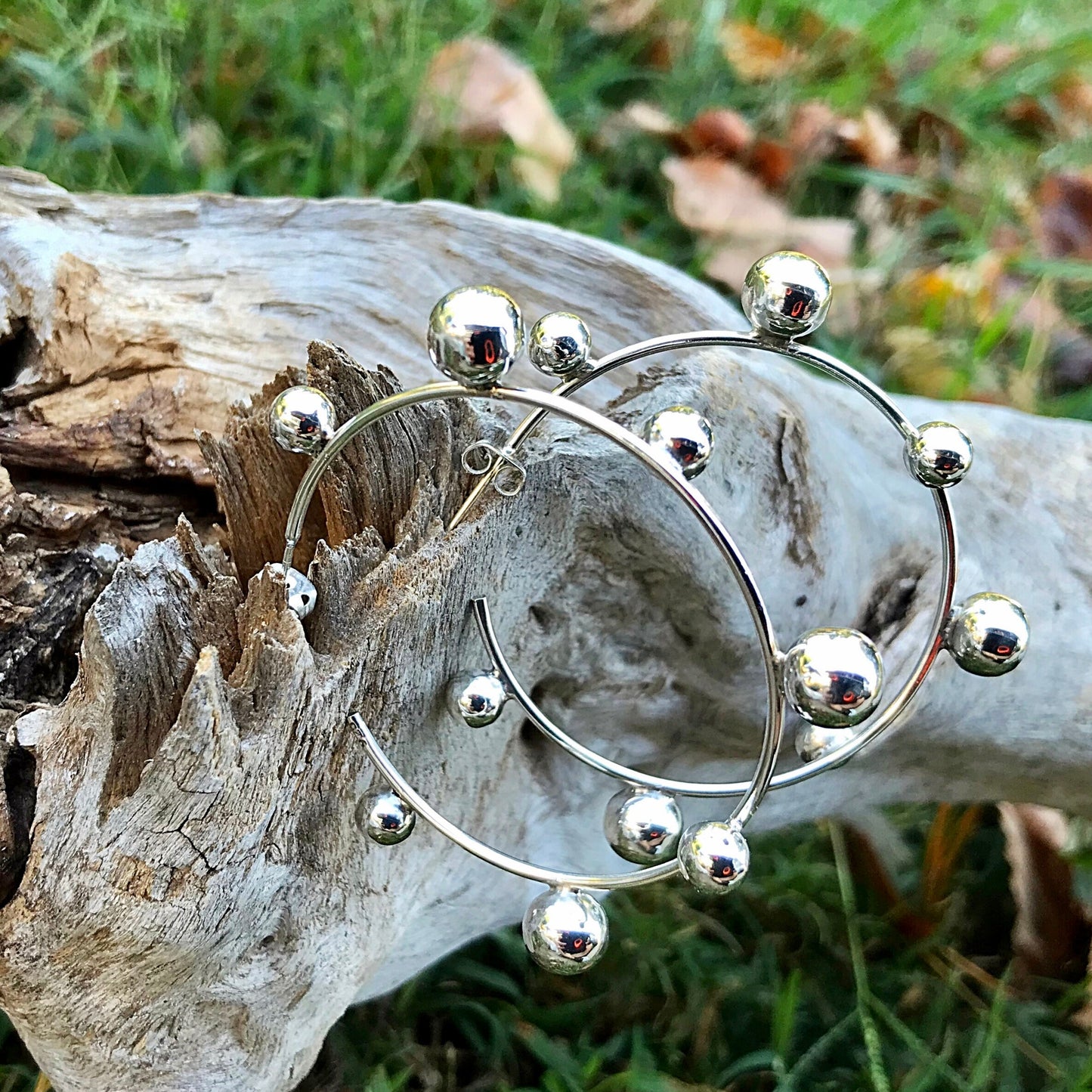 sterling silver Modernist large Hoops light  dangle Earrings
