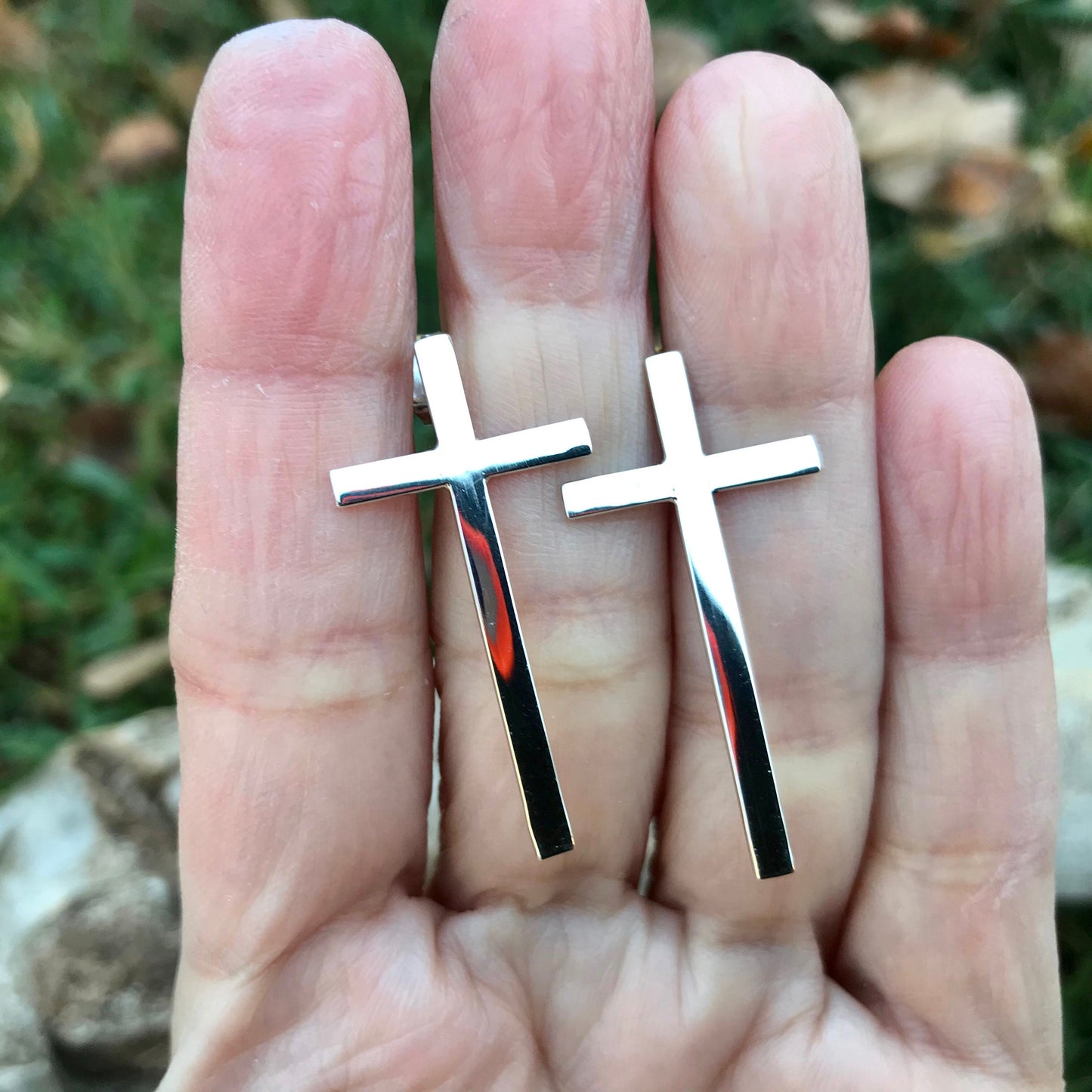Sterling  Silver large  stud Cross earrings
