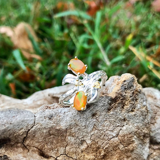 Sterling Silver Handmade orange Fire Opal citrin ring 6.5