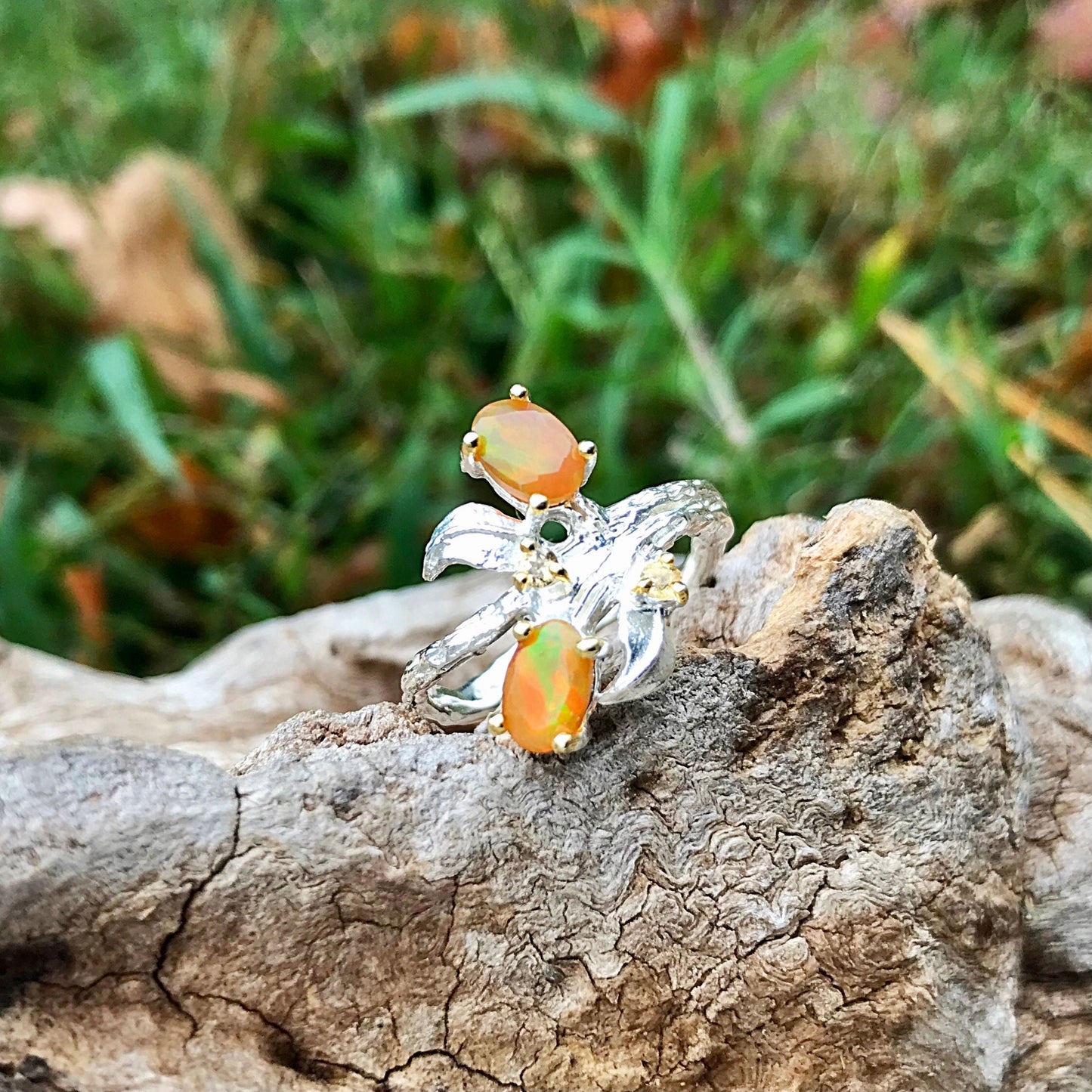 Sterling Silver Handmade orange Fire Opal citrine ring 6.5