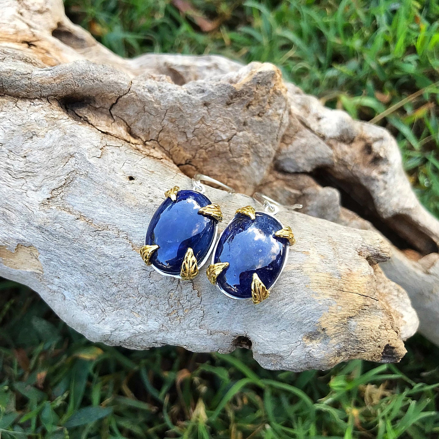 sterling Silver blue sapphire Dangle  Earrings