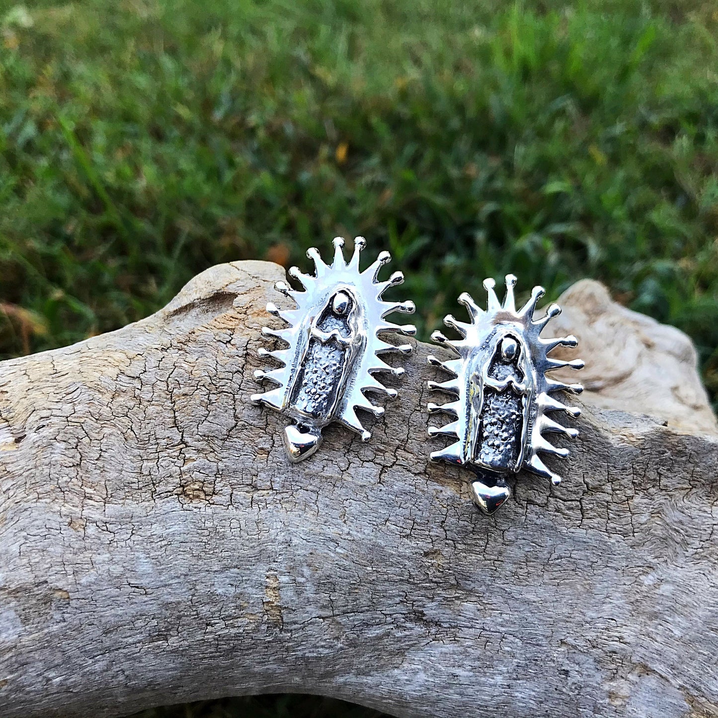 Artisan  Handmade Sterling Silver Madonna Lady Guadalupe Stud earrings