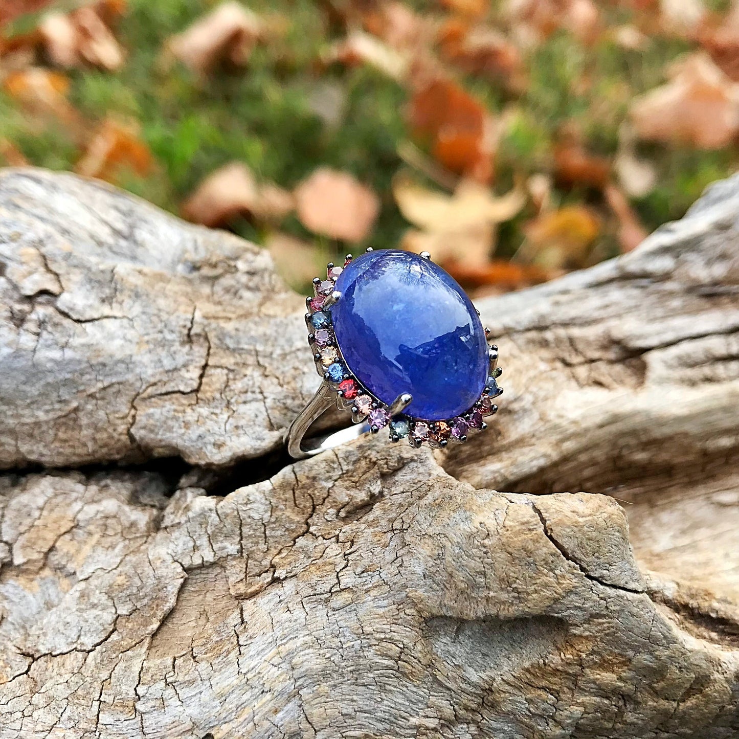 sterling silver Natural Tanzanite sapphire statement Ring