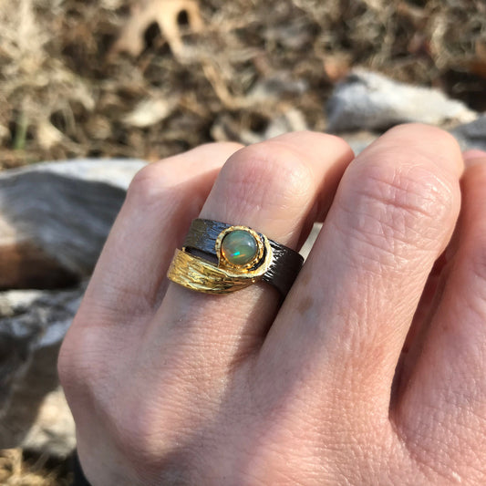 sterling silver Natural Fire opal Artisan band ring 8