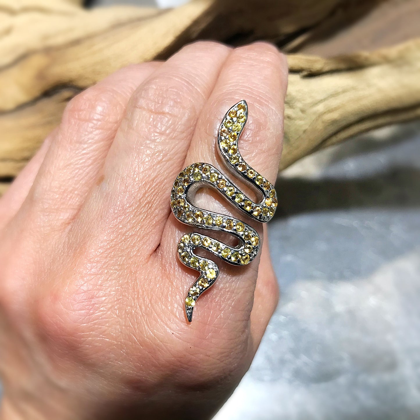925 sterling silver statement snake yellow sapphire ring 9