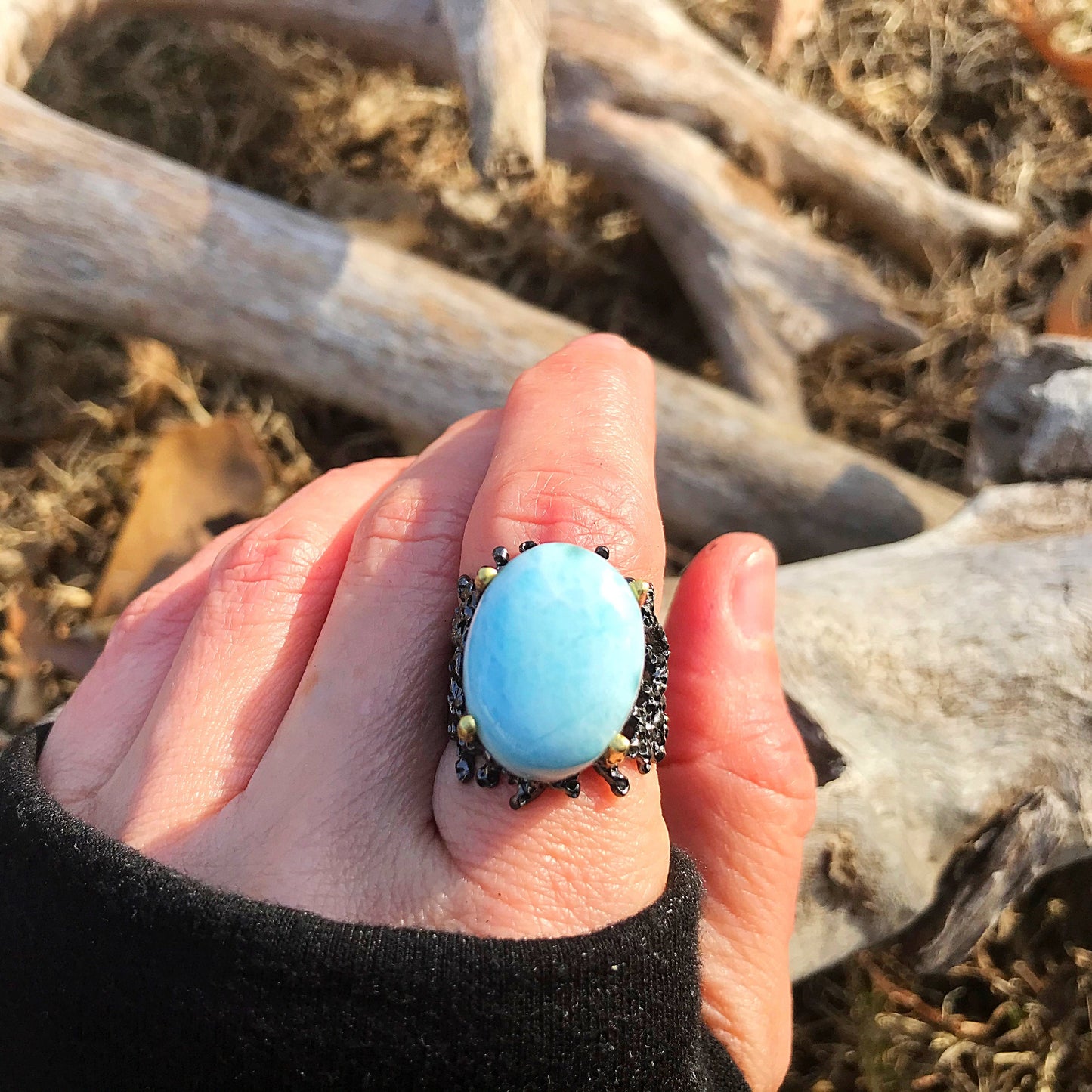 sterling silver Dominican  Larimar coral reef statement ring 7
