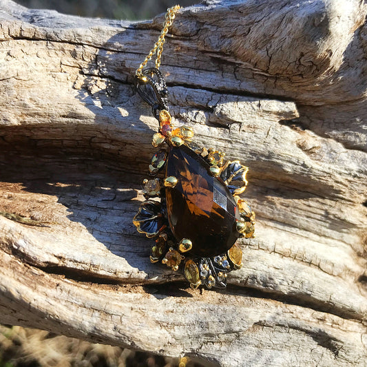 Sterling Silver Cognac quartz topaz citrine sapphire  Pendant for Necklace