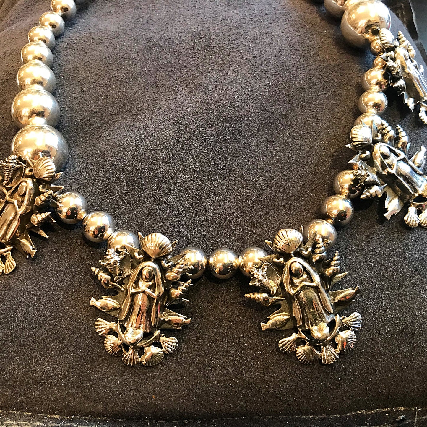 Sterling silver statement Madonna Guadalupe collar necklace