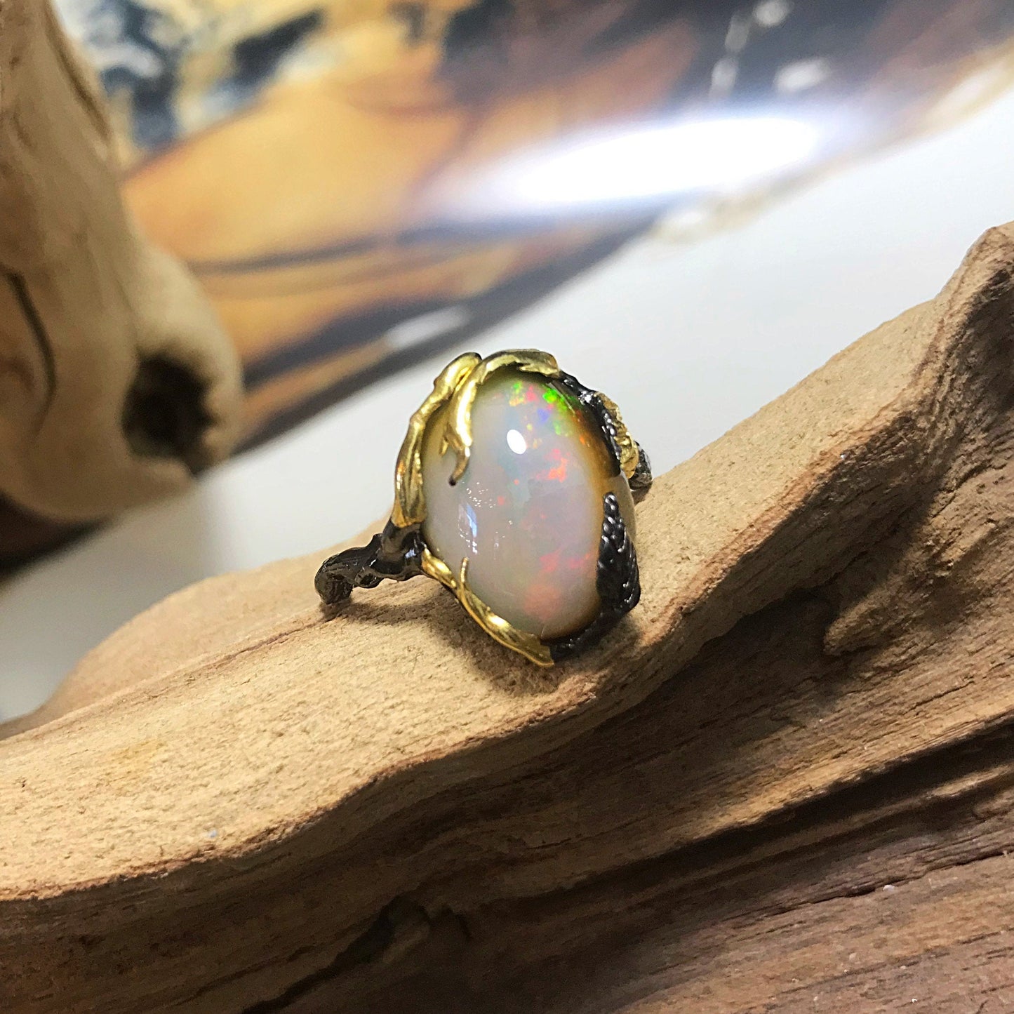Sterling Silver modernist Handmade Fire Opal ring 8