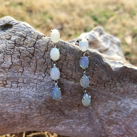 sterling silver Rainbow Natural opals dangle  earrings