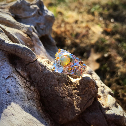 sterling silver Natural opal band ring 7