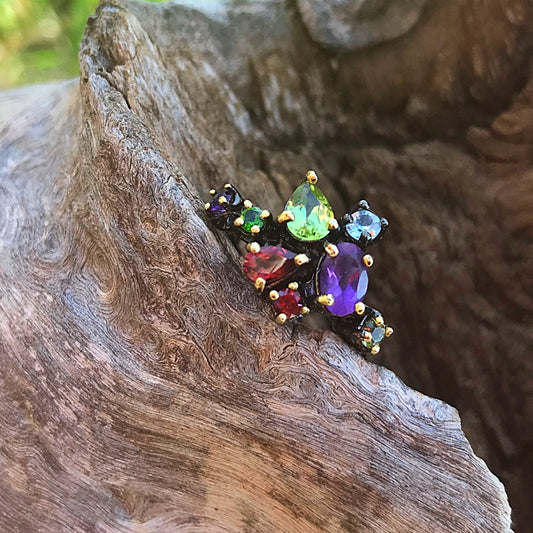 Sterling silver amethyst peridot topaz ring 7