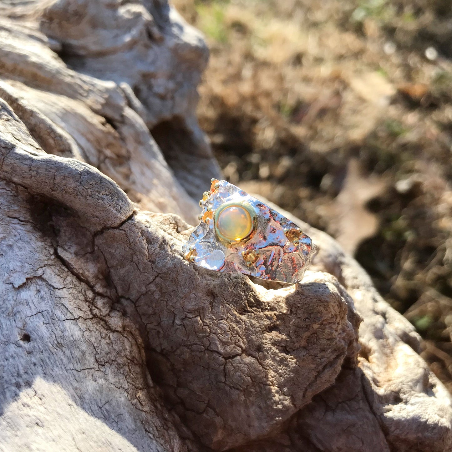 sterling silver Natural opal band ring 7