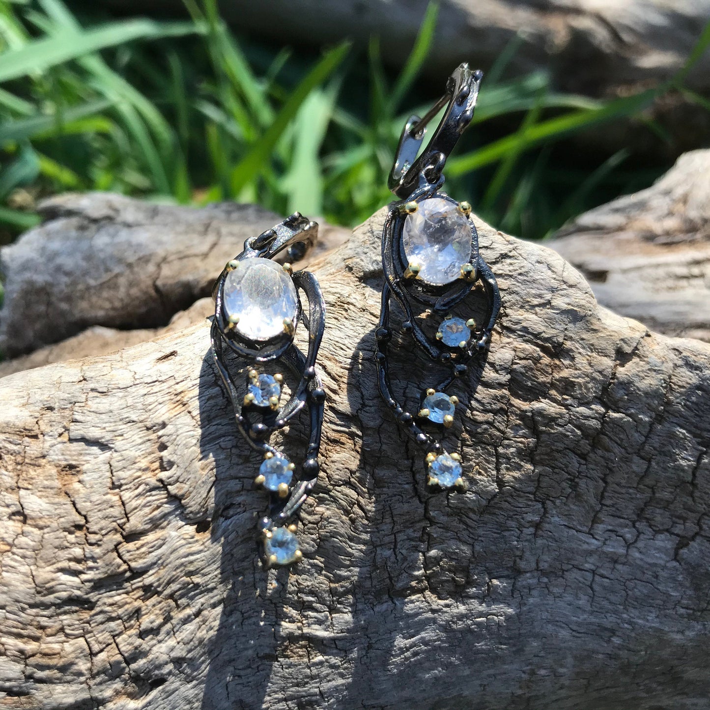 sterling silver statement rutilated quartz topaz  dangle earrings