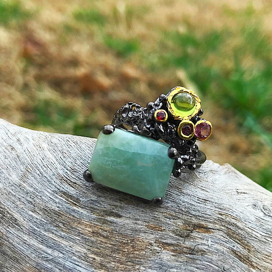 sterling silver statement Aquamarine tourmaline ring 7