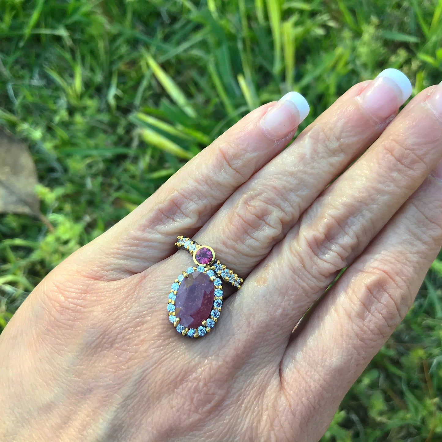 Sterling silver ruby topaz ring 7.5