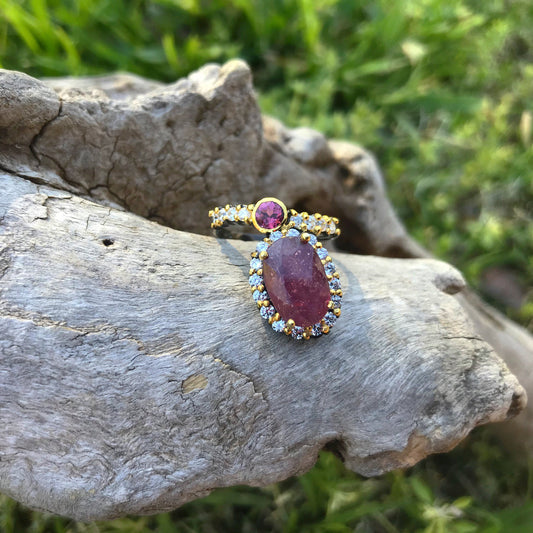 Sterling silver ruby topaz ring 7.5