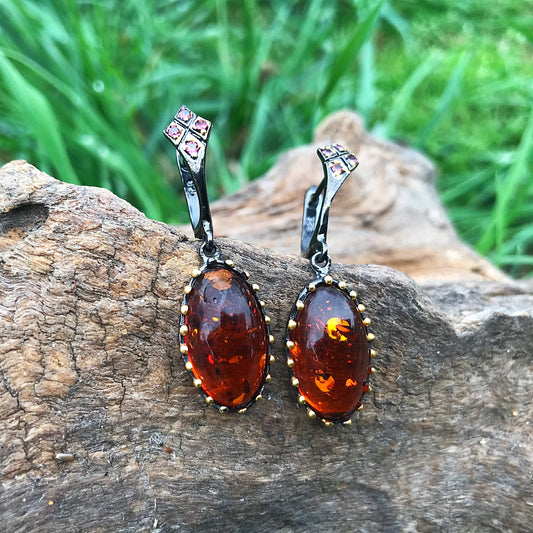 Sterling silver amber earrings