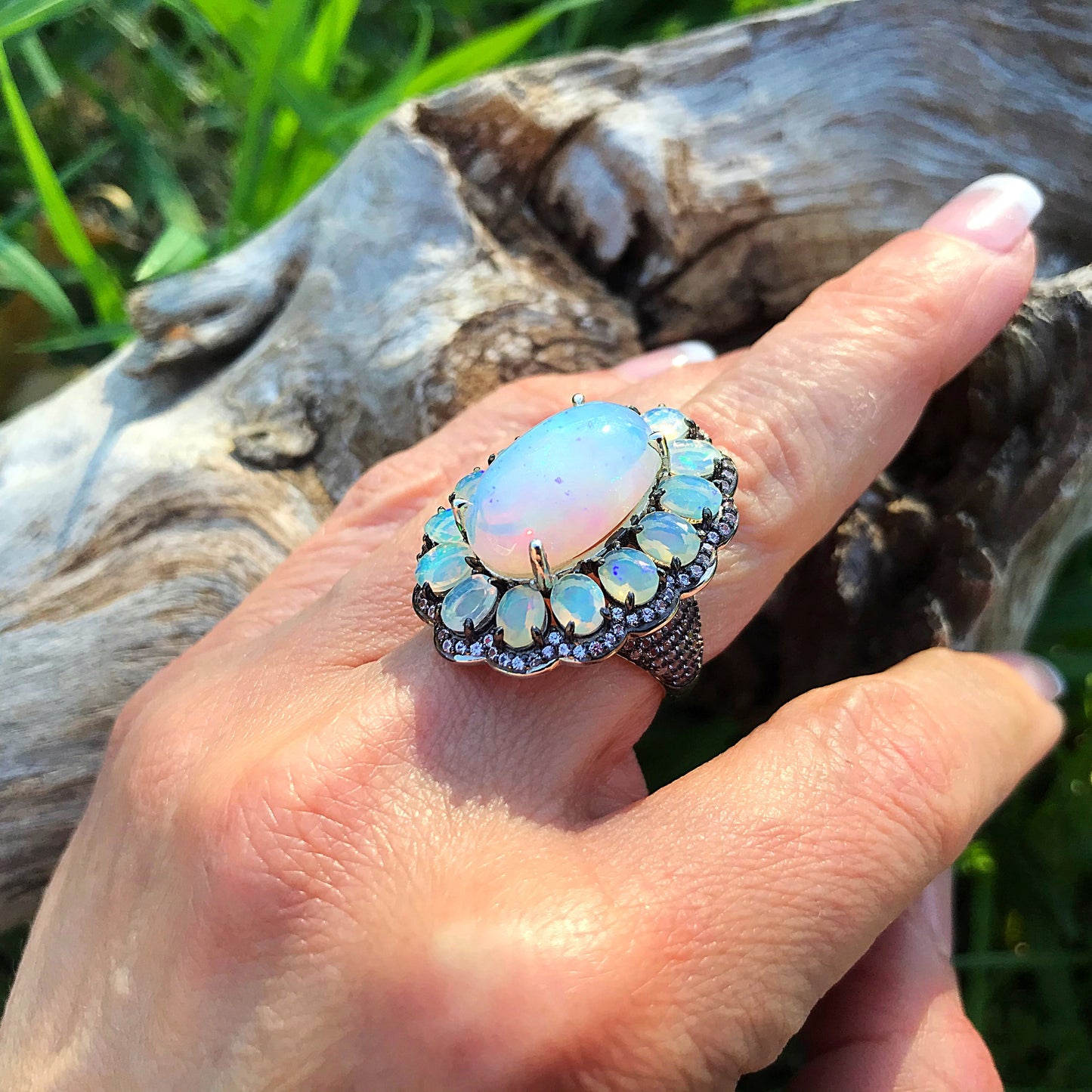 sterling silver Natural Fire Opal pink sapphire ring size 7