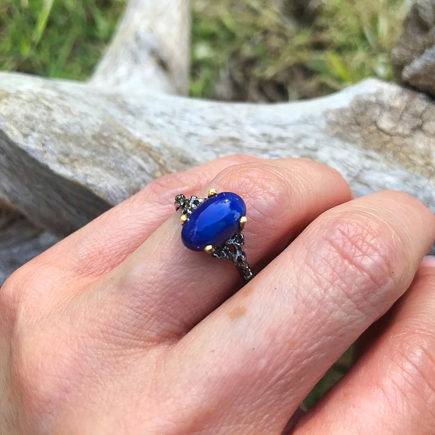 Sterling Silver natural blue Opal ring 8.5