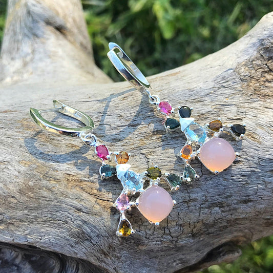 Sterling silver Natural Quartz Topaz butterfly  Earrings